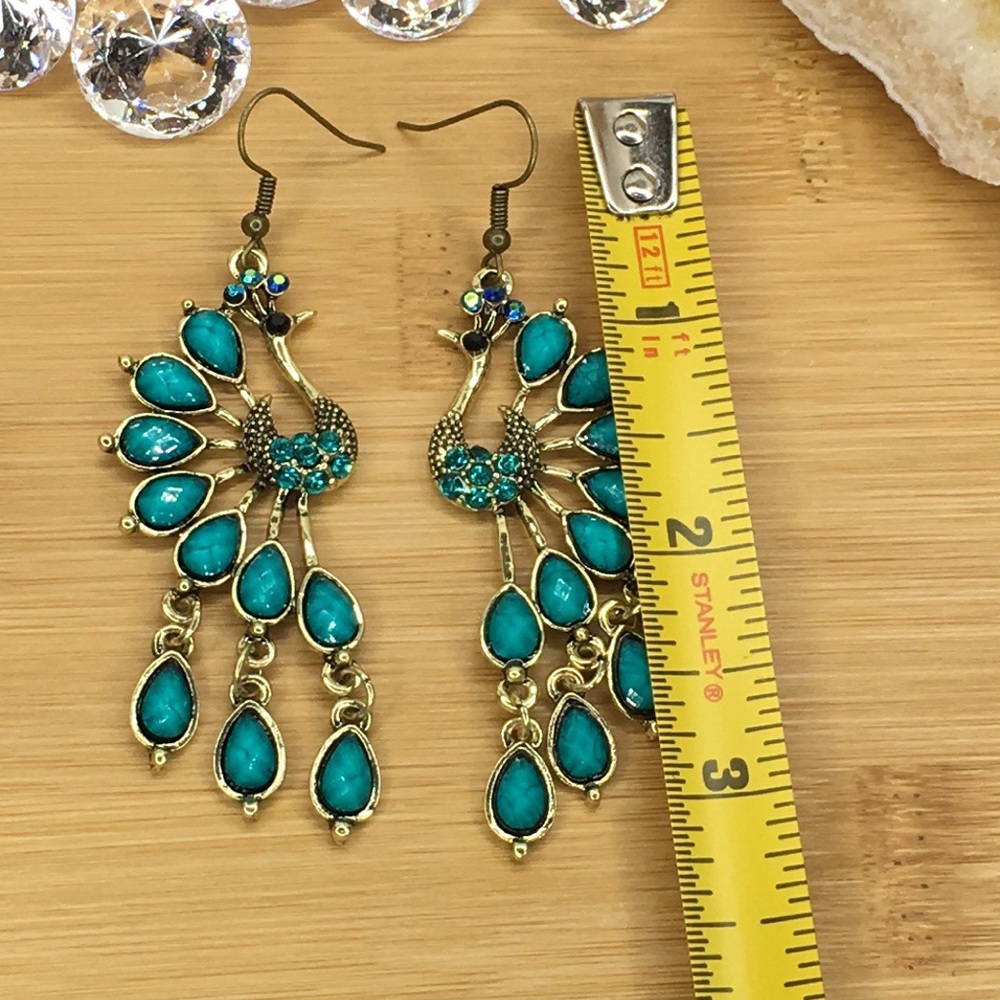 Teal Peacock Earrings - Picture 6 of 8